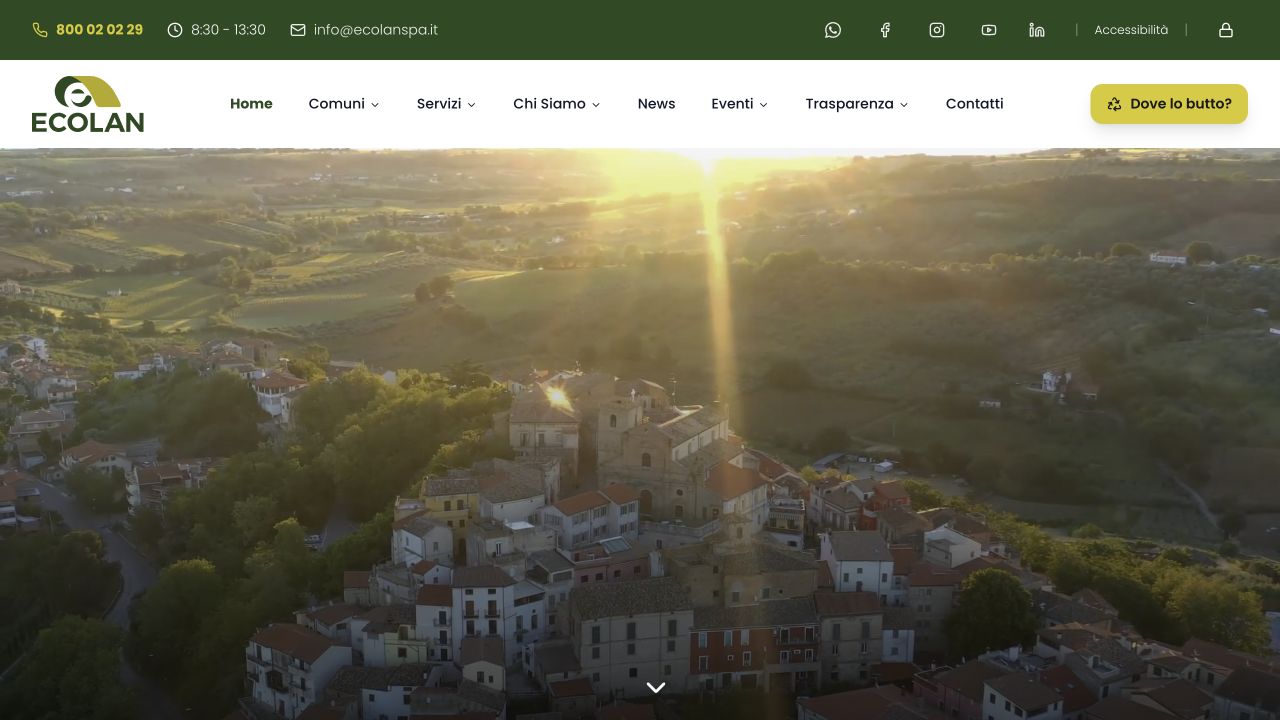 Homepage del portale Ecolan S.p.A. progettato e sviluppato da Scenicom