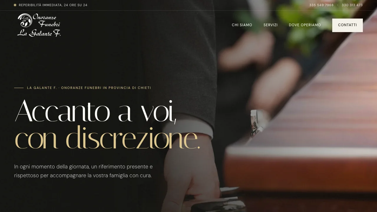 Homepage del sito di Onoranze Funebri La Galante F. progettato e sviluppato da Scenicom