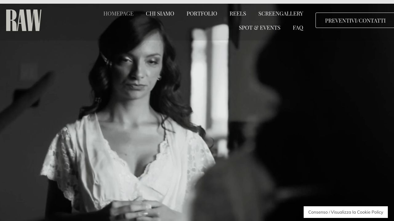 Homepage del sito RAW Wedding Videographer progettato e sviluppato da Scenicom