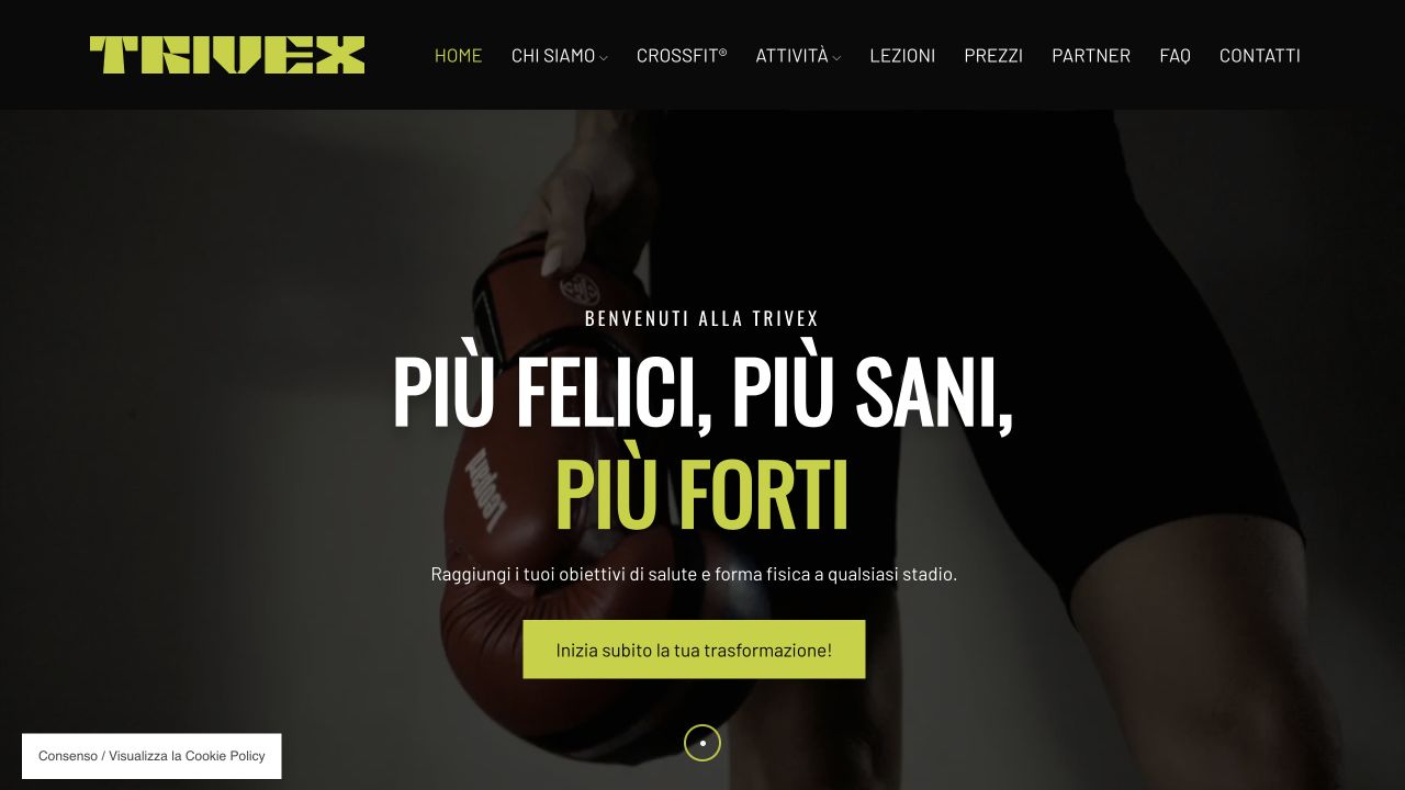 Homepage del sito Trivex Fitness Club progettato e sviluppato da Scenicom