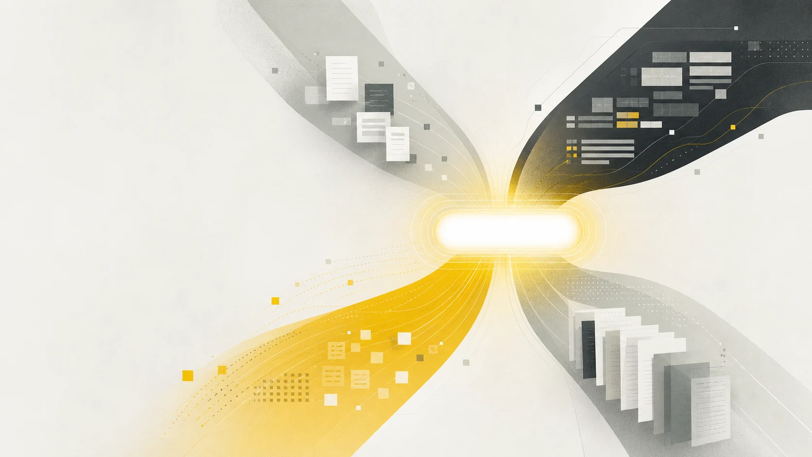 Flussi di contenuti e segnali digitali convergono in un’unica risposta, visual editoriale Scenicom sulla ricerca AI